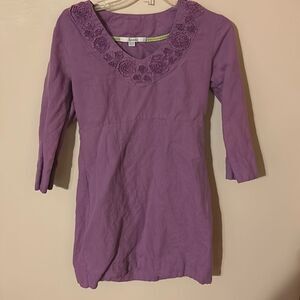 Boden v neck purple linen blend dress